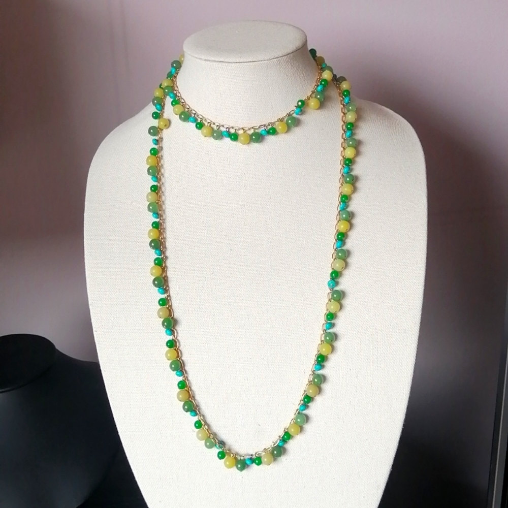 Stella&Dot Copa Semi-precious Stones Beaded Goldtone Chain Necklace